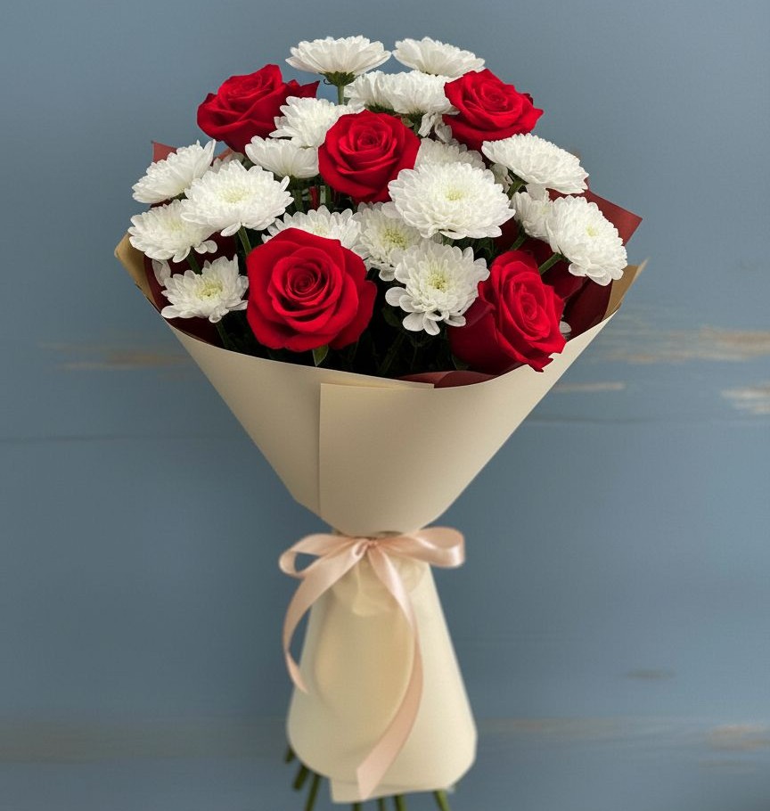 Букет цветов из: Розы и Хризантемы в Дубнево