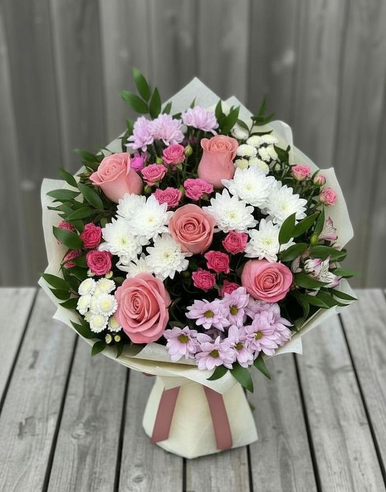 Букет цветов из: Альстромерии, Гвоздики, Розы и Хризантемы в Дубнево