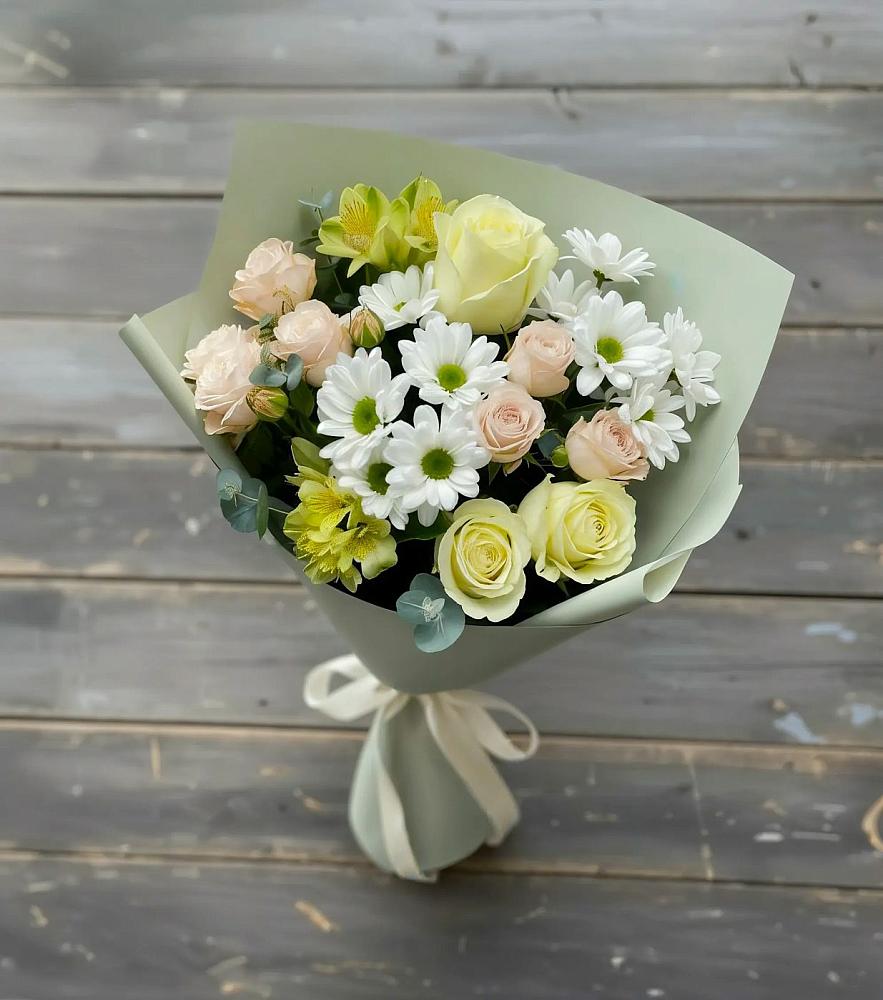 Букет цветов из: Альстромерии, Розы и Хризантемы в Дубнево