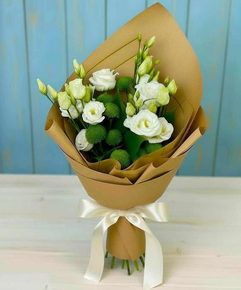 Букет цветов из: Хризантемы и Лизиантусы в Дубнево