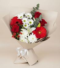 Букет цветов из:  Розы, Хризантемы, Герберы и Лилии в Дубнево