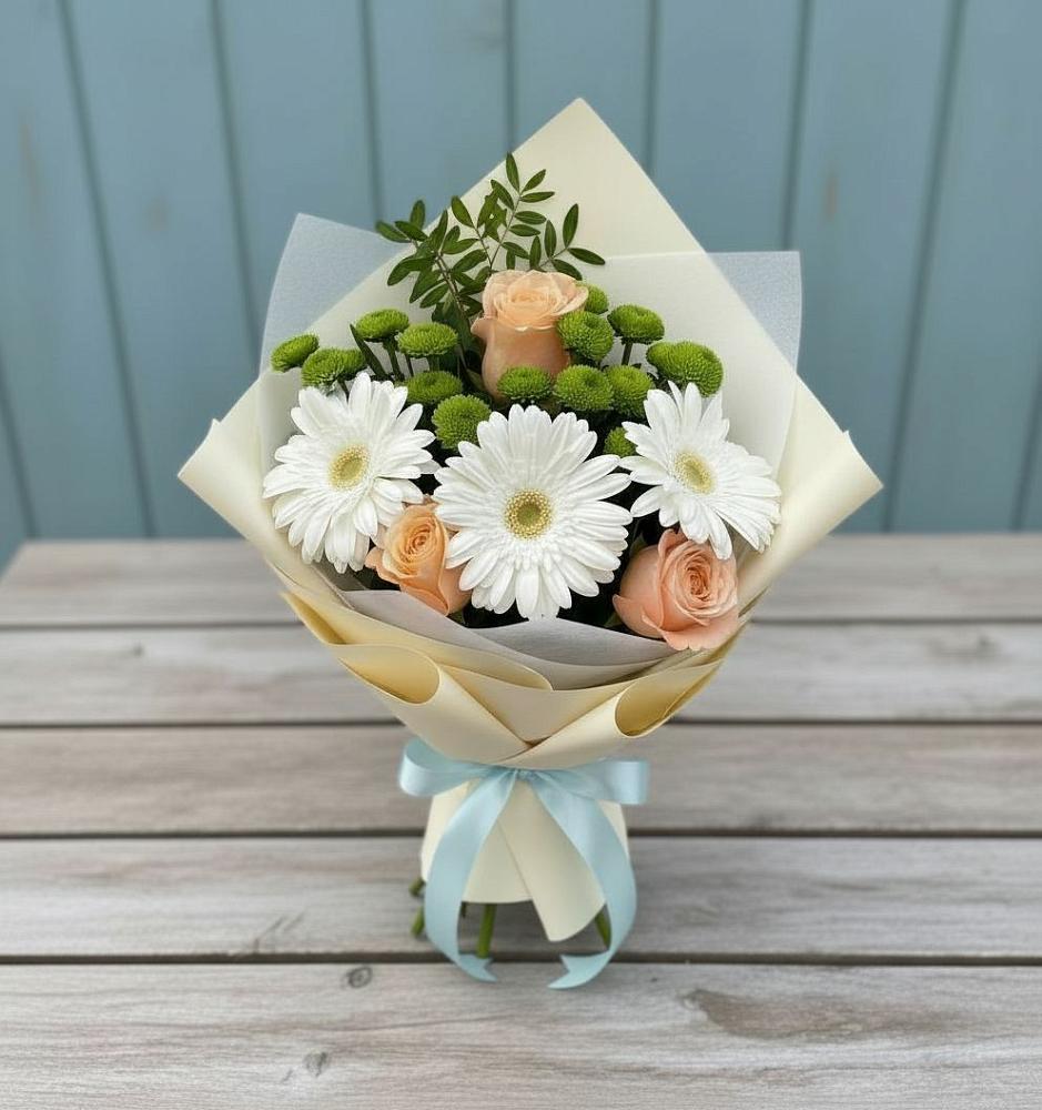 Букет цветов из: Герберы, Розы и Хризантемы в Дубнево