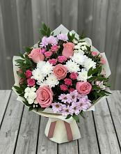 Букет цветов из:  Альстромерии, Гвоздики, Розы и Хризантемы в Дубнево