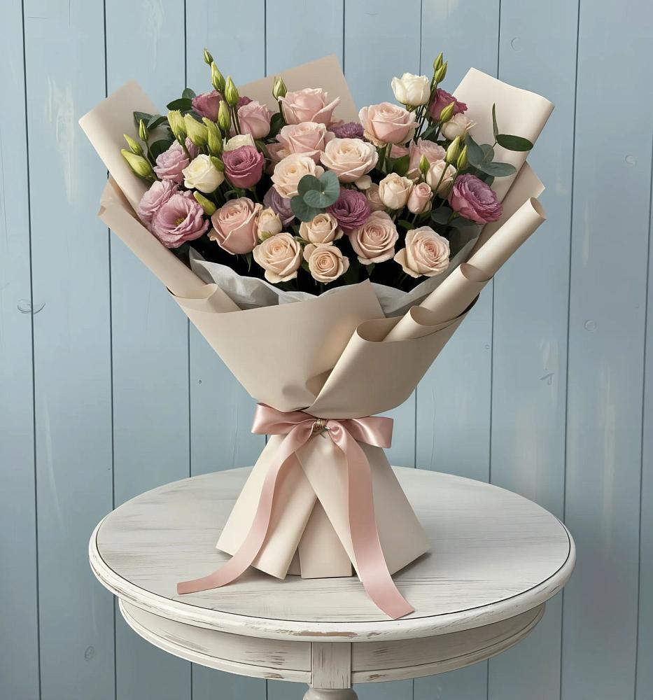 Букет цветов из: Розы и Лизиантусы в Дубнево