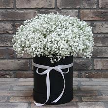 Цветочная композиция из Гипсофила в шляпной коробке в Дубнево